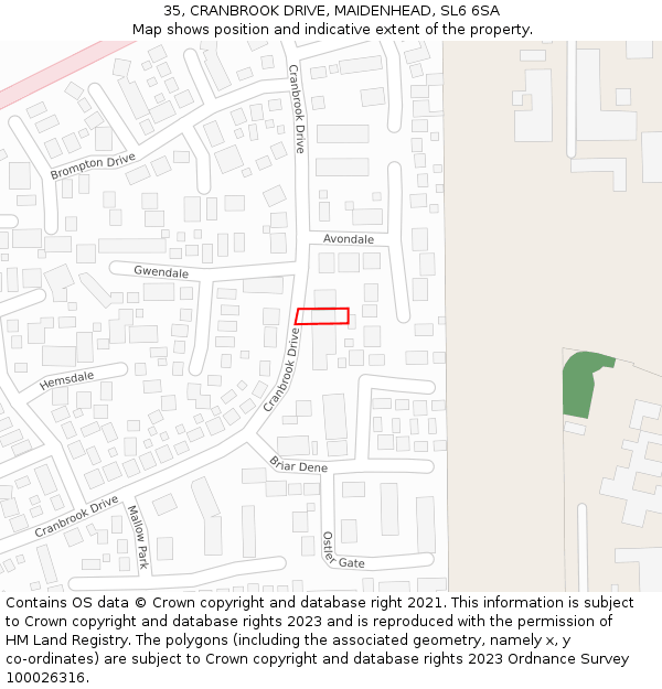 35, CRANBROOK DRIVE, MAIDENHEAD, SL6 6SA: Location map and indicative extent of plot