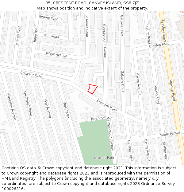 35, CRESCENT ROAD, CANVEY ISLAND, SS8 7JZ: Location map and indicative extent of plot