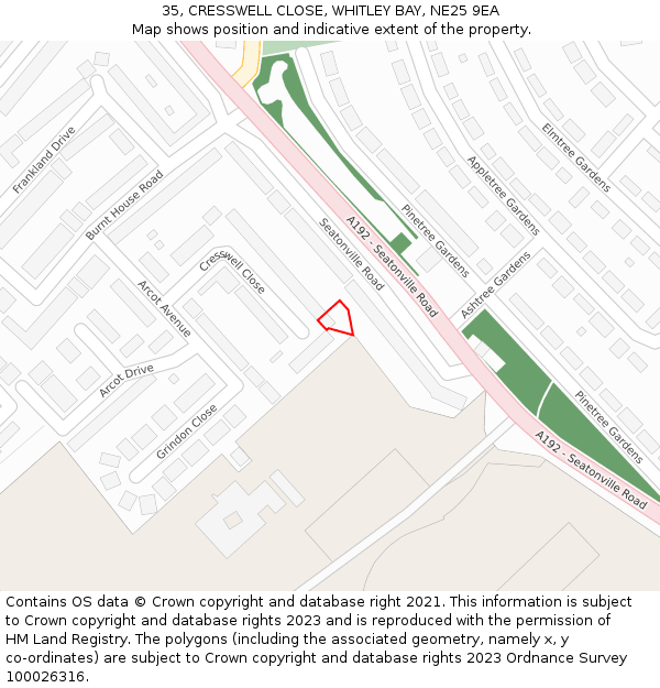 35, CRESSWELL CLOSE, WHITLEY BAY, NE25 9EA: Location map and indicative extent of plot
