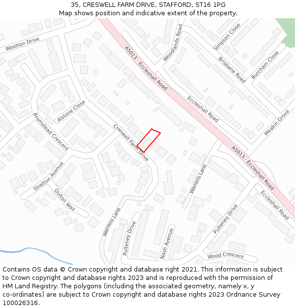 35, CRESWELL FARM DRIVE, STAFFORD, ST16 1PG: Location map and indicative extent of plot