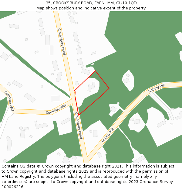 35, CROOKSBURY ROAD, FARNHAM, GU10 1QD: Location map and indicative extent of plot