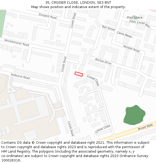 35, CROSIER CLOSE, LONDON, SE3 8NT: Location map and indicative extent of plot
