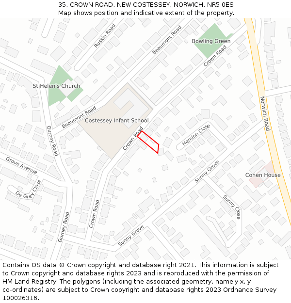 35, CROWN ROAD, NEW COSTESSEY, NORWICH, NR5 0ES: Location map and indicative extent of plot