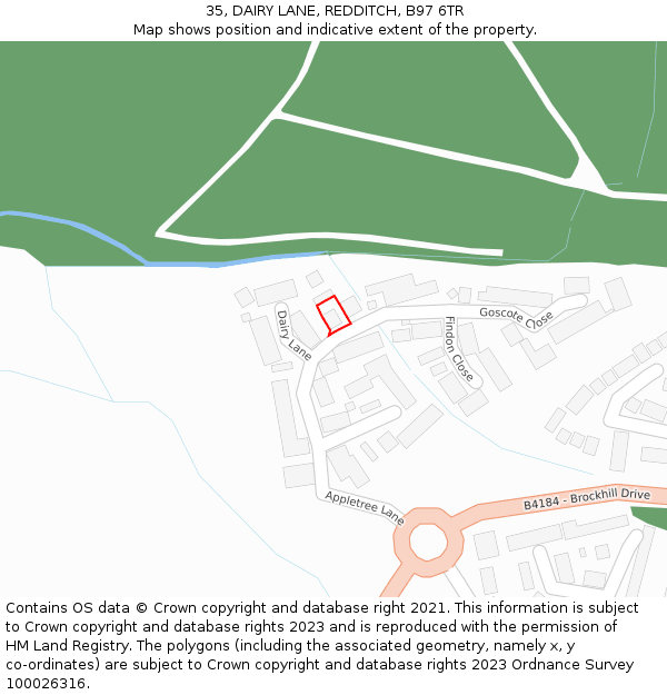 35, DAIRY LANE, REDDITCH, B97 6TR: Location map and indicative extent of plot