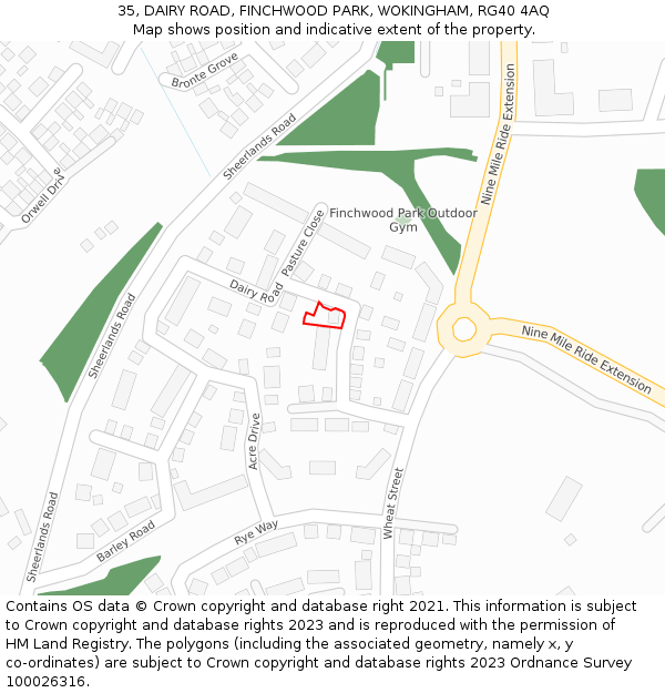 35, DAIRY ROAD, FINCHWOOD PARK, WOKINGHAM, RG40 4AQ: Location map and indicative extent of plot