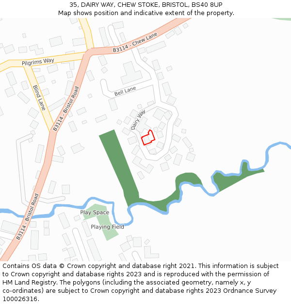 35, DAIRY WAY, CHEW STOKE, BRISTOL, BS40 8UP: Location map and indicative extent of plot
