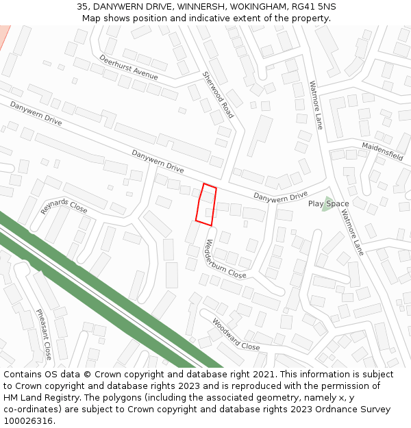 35, DANYWERN DRIVE, WINNERSH, WOKINGHAM, RG41 5NS: Location map and indicative extent of plot
