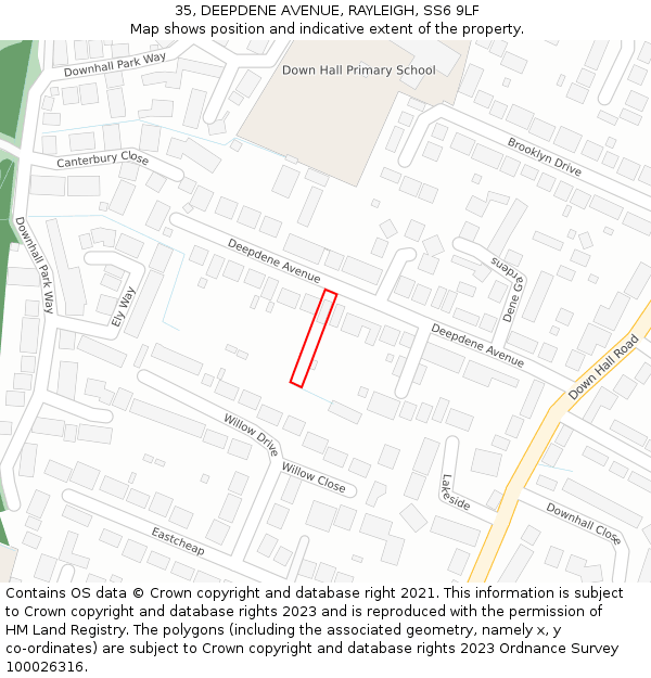 35, DEEPDENE AVENUE, RAYLEIGH, SS6 9LF: Location map and indicative extent of plot