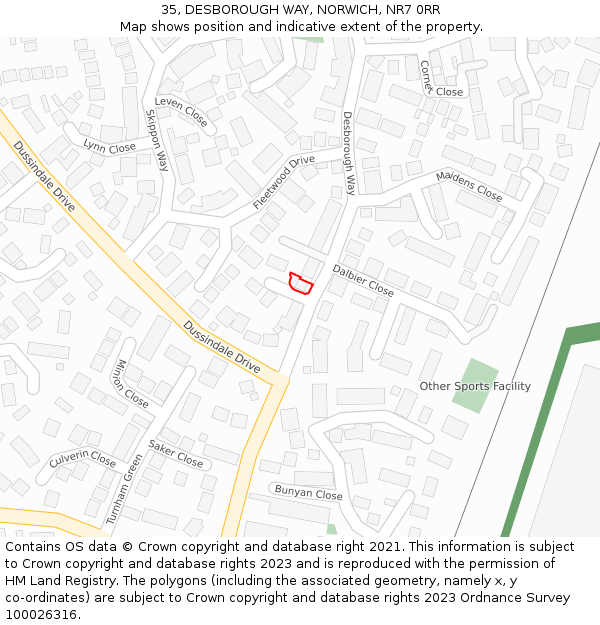 35, DESBOROUGH WAY, NORWICH, NR7 0RR: Location map and indicative extent of plot