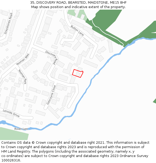 35, DISCOVERY ROAD, BEARSTED, MAIDSTONE, ME15 8HF: Location map and indicative extent of plot