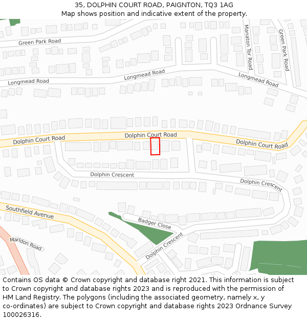 35, DOLPHIN COURT ROAD, PAIGNTON, TQ3 1AG: Location map and indicative extent of plot