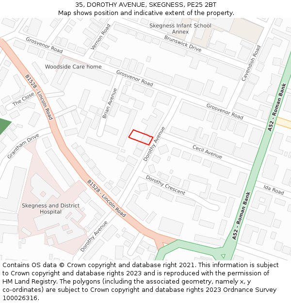 35, DOROTHY AVENUE, SKEGNESS, PE25 2BT: Location map and indicative extent of plot