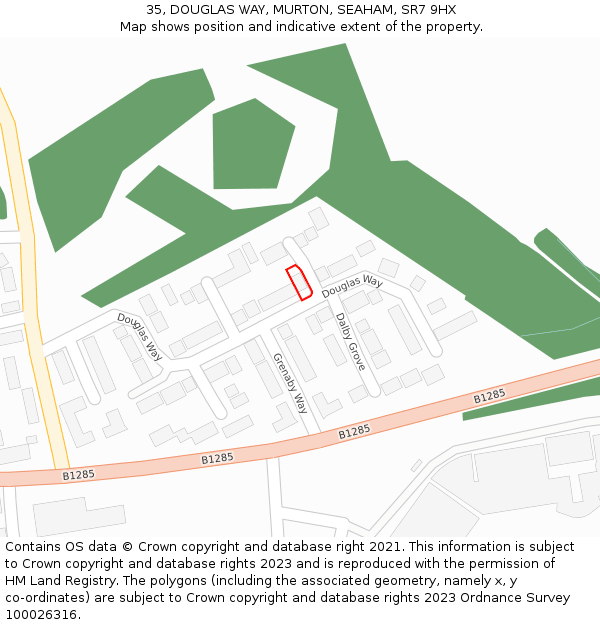 35, DOUGLAS WAY, MURTON, SEAHAM, SR7 9HX: Location map and indicative extent of plot