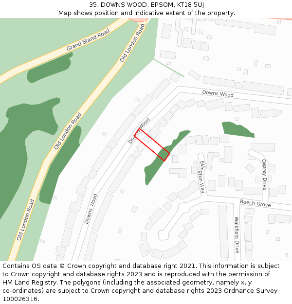 35, DOWNS WOOD, EPSOM, KT18 5UJ: Location map and indicative extent of plot
