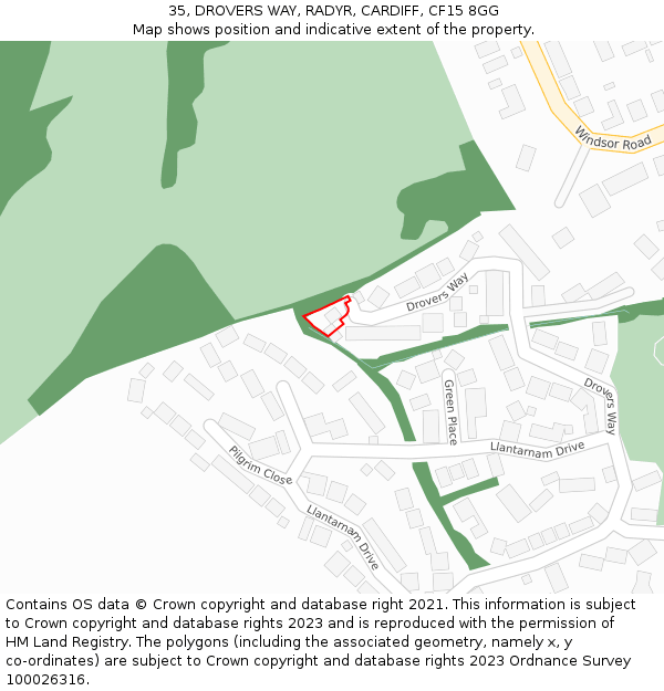 35, DROVERS WAY, RADYR, CARDIFF, CF15 8GG: Location map and indicative extent of plot