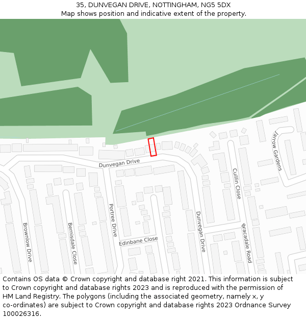 35, DUNVEGAN DRIVE, NOTTINGHAM, NG5 5DX: Location map and indicative extent of plot