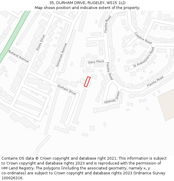 35, DURHAM DRIVE, RUGELEY, WS15 1LD: Location map and indicative extent of plot