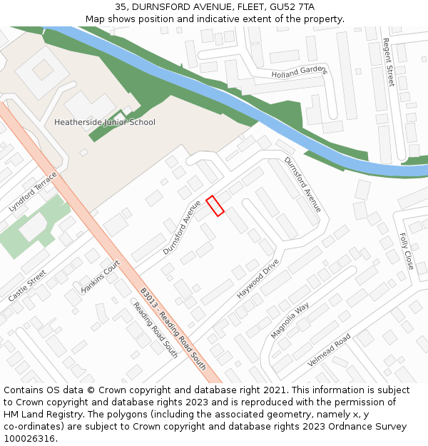 35, DURNSFORD AVENUE, FLEET, GU52 7TA: Location map and indicative extent of plot