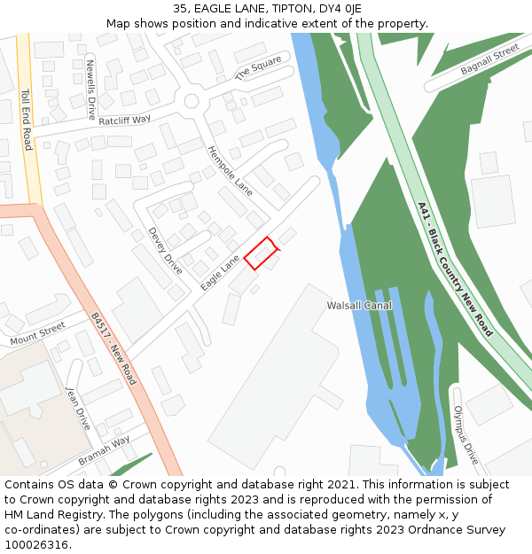 35, EAGLE LANE, TIPTON, DY4 0JE: Location map and indicative extent of plot