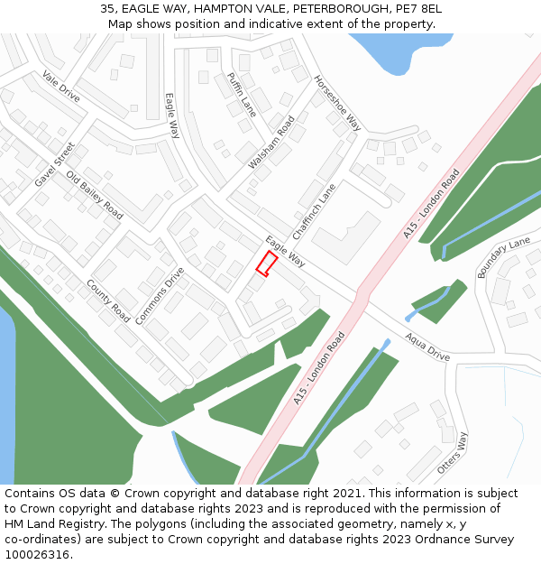 35, EAGLE WAY, HAMPTON VALE, PETERBOROUGH, PE7 8EL: Location map and indicative extent of plot