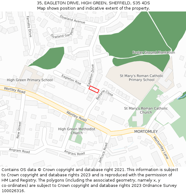 35, EAGLETON DRIVE, HIGH GREEN, SHEFFIELD, S35 4DS: Location map and indicative extent of plot