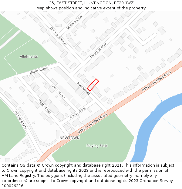 35, EAST STREET, HUNTINGDON, PE29 1WZ: Location map and indicative extent of plot
