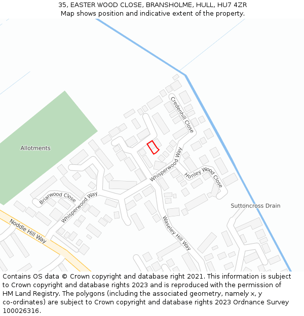 35, EASTER WOOD CLOSE, BRANSHOLME, HULL, HU7 4ZR: Location map and indicative extent of plot