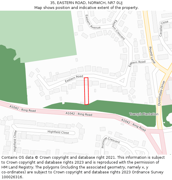 35, EASTERN ROAD, NORWICH, NR7 0UJ: Location map and indicative extent of plot