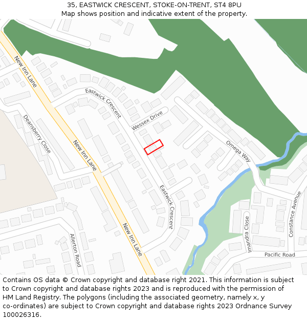 35, EASTWICK CRESCENT, STOKE-ON-TRENT, ST4 8PU: Location map and indicative extent of plot