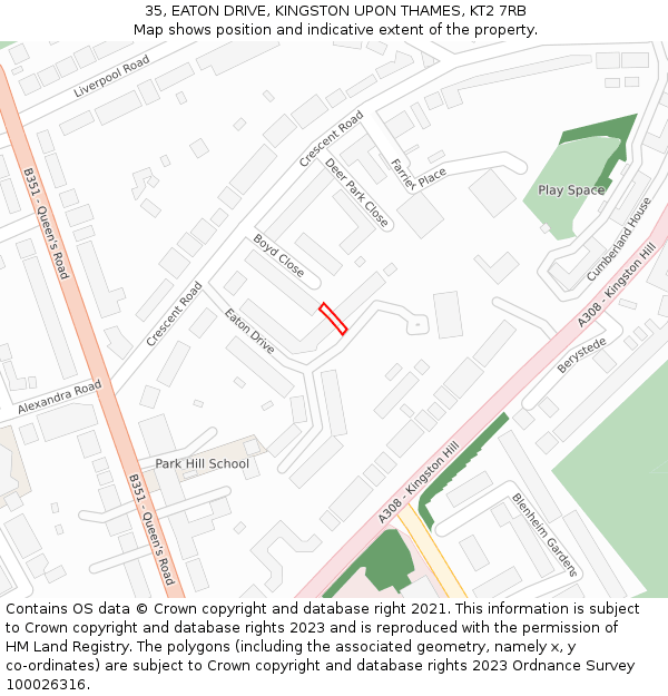 35, EATON DRIVE, KINGSTON UPON THAMES, KT2 7RB: Location map and indicative extent of plot