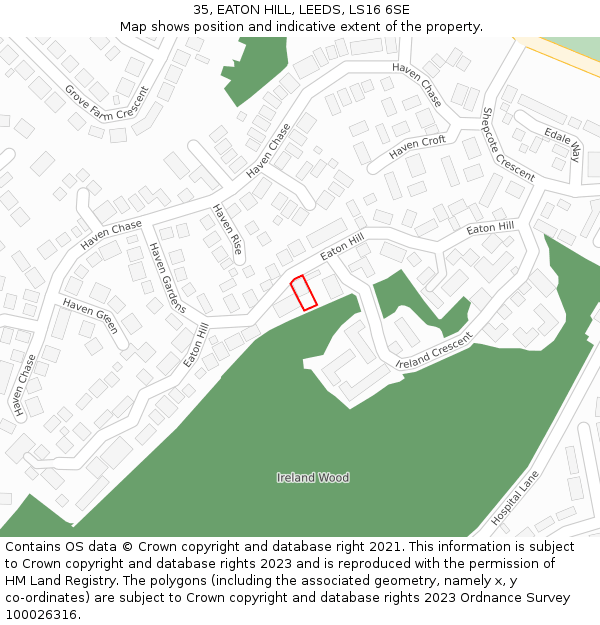 35, EATON HILL, LEEDS, LS16 6SE: Location map and indicative extent of plot
