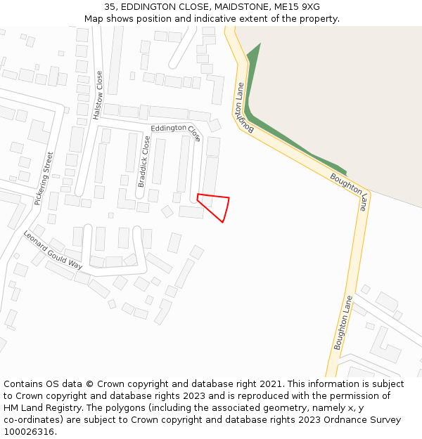 35, EDDINGTON CLOSE, MAIDSTONE, ME15 9XG: Location map and indicative extent of plot