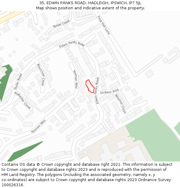 35, EDWIN PANKS ROAD, HADLEIGH, IPSWICH, IP7 5JL: Location map and indicative extent of plot