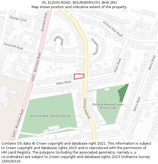 35, ELDON ROAD, BOURNEMOUTH, BH9 2RU: Location map and indicative extent of plot
