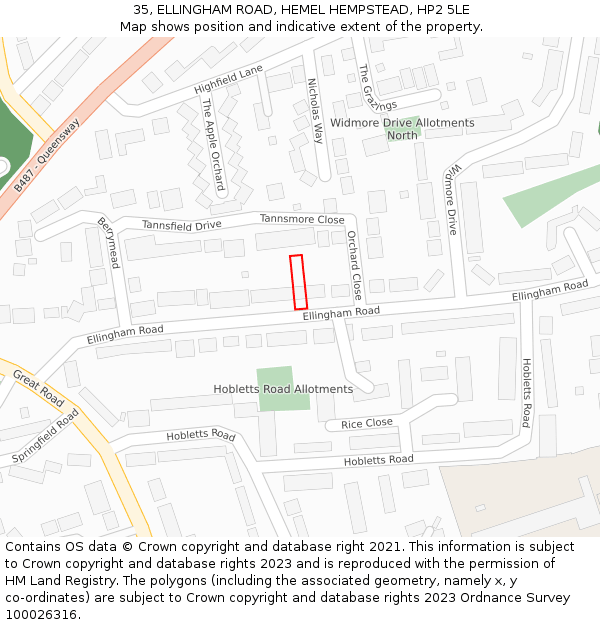 35, ELLINGHAM ROAD, HEMEL HEMPSTEAD, HP2 5LE: Location map and indicative extent of plot