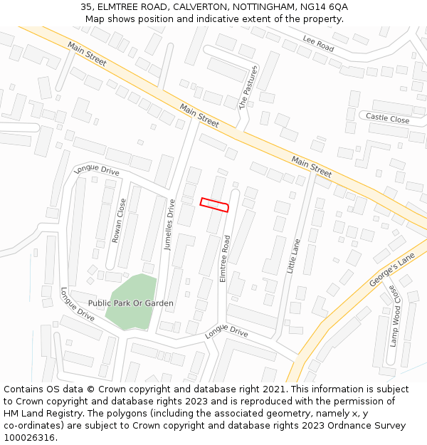 35, ELMTREE ROAD, CALVERTON, NOTTINGHAM, NG14 6QA: Location map and indicative extent of plot