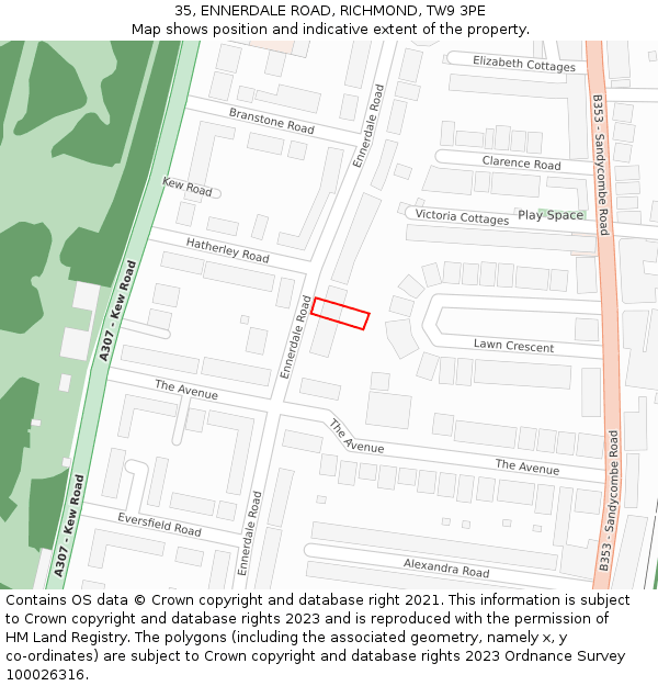 35, ENNERDALE ROAD, RICHMOND, TW9 3PE: Location map and indicative extent of plot