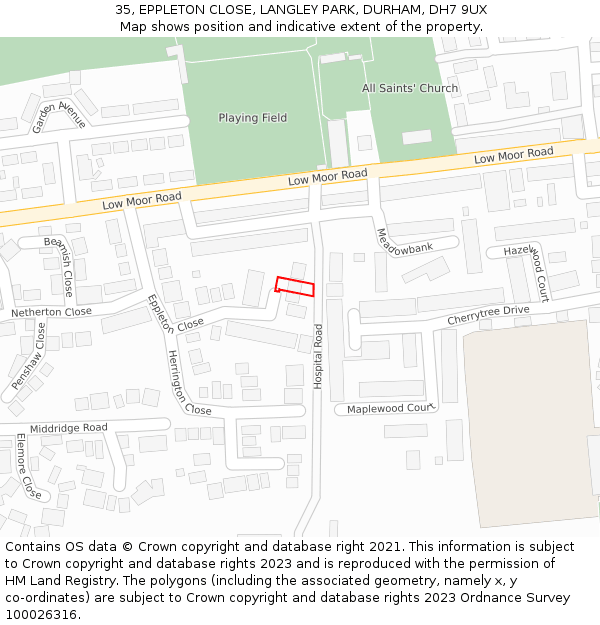 35, EPPLETON CLOSE, LANGLEY PARK, DURHAM, DH7 9UX: Location map and indicative extent of plot