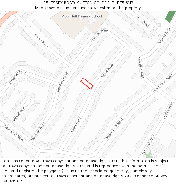 35, ESSEX ROAD, SUTTON COLDFIELD, B75 6NR: Location map and indicative extent of plot