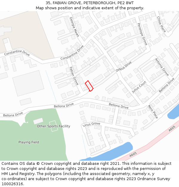 35, FABIAN GROVE, PETERBOROUGH, PE2 8WT: Location map and indicative extent of plot