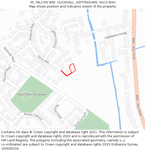 35, FALCON WAY, HUCKNALL, NOTTINGHAM, NG15 8HH: Location map and indicative extent of plot