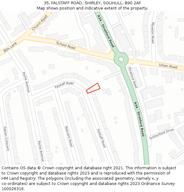 35, FALSTAFF ROAD, SHIRLEY, SOLIHULL, B90 2AF: Location map and indicative extent of plot