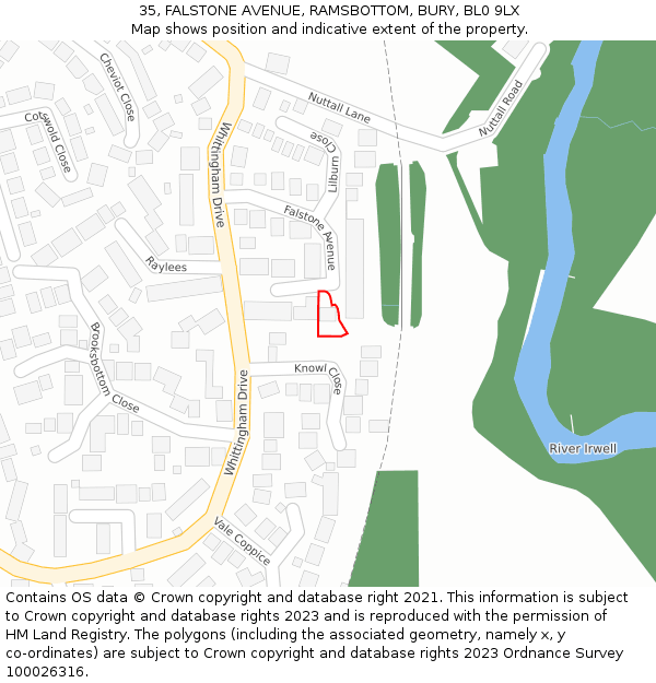 35, FALSTONE AVENUE, RAMSBOTTOM, BURY, BL0 9LX: Location map and indicative extent of plot