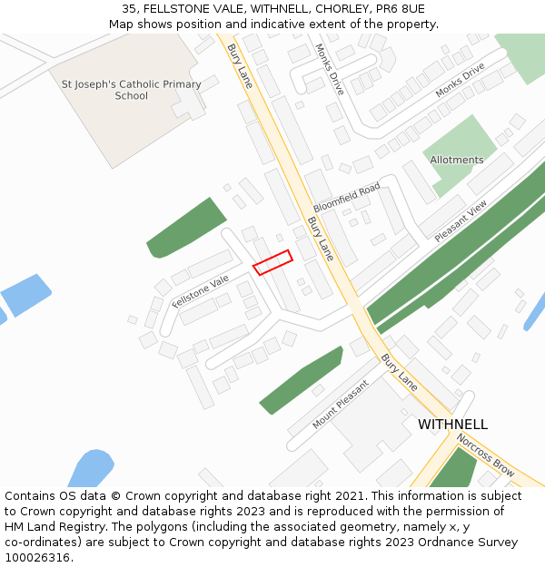 35, FELLSTONE VALE, WITHNELL, CHORLEY, PR6 8UE: Location map and indicative extent of plot
