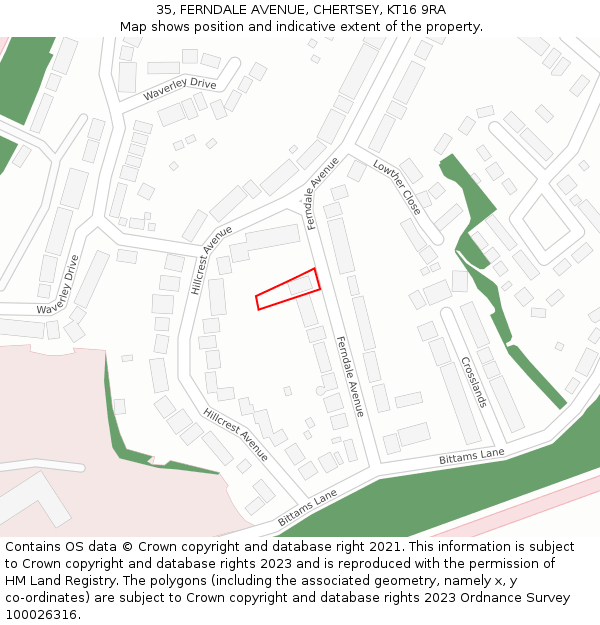 35, FERNDALE AVENUE, CHERTSEY, KT16 9RA: Location map and indicative extent of plot