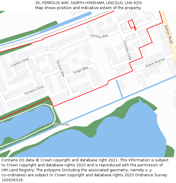 35, FERROUS WAY, NORTH HYKEHAM, LINCOLN, LN6 9ZN: Location map and indicative extent of plot