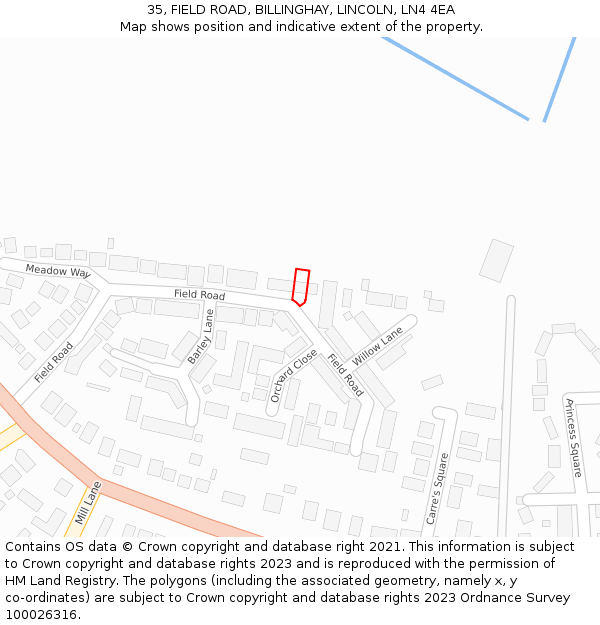 35, FIELD ROAD, BILLINGHAY, LINCOLN, LN4 4EA: Location map and indicative extent of plot