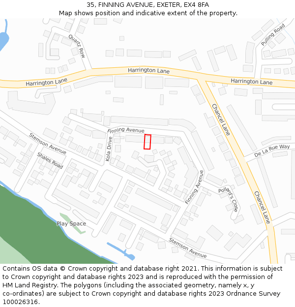 35, FINNING AVENUE, EXETER, EX4 8FA: Location map and indicative extent of plot