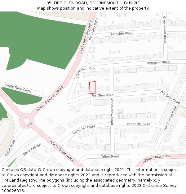 35, FIRS GLEN ROAD, BOURNEMOUTH, BH9 2LT: Location map and indicative extent of plot