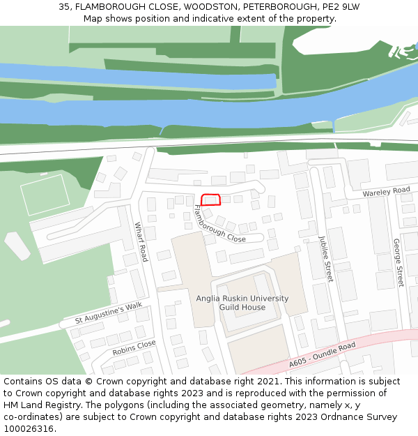 35, FLAMBOROUGH CLOSE, WOODSTON, PETERBOROUGH, PE2 9LW: Location map and indicative extent of plot